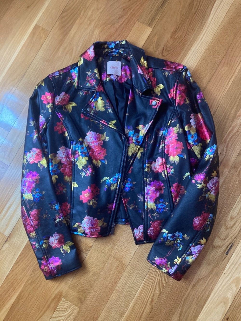 Candies Floral Metallic Faux Leather Jacket Sz S